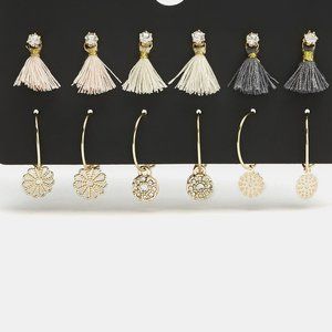 Golden 6 pairs of Tassel Stud Earrings